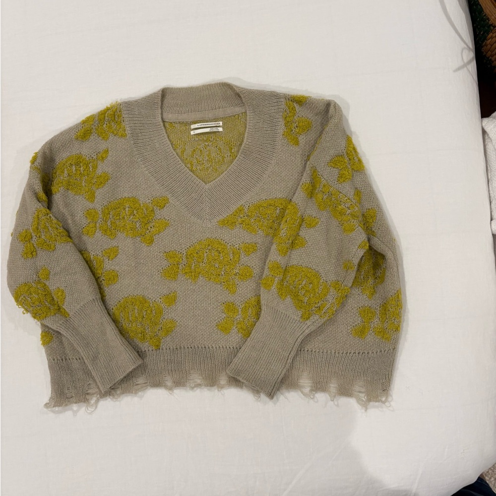 Anthropologie Lucila Yellow and Tan Sweater S